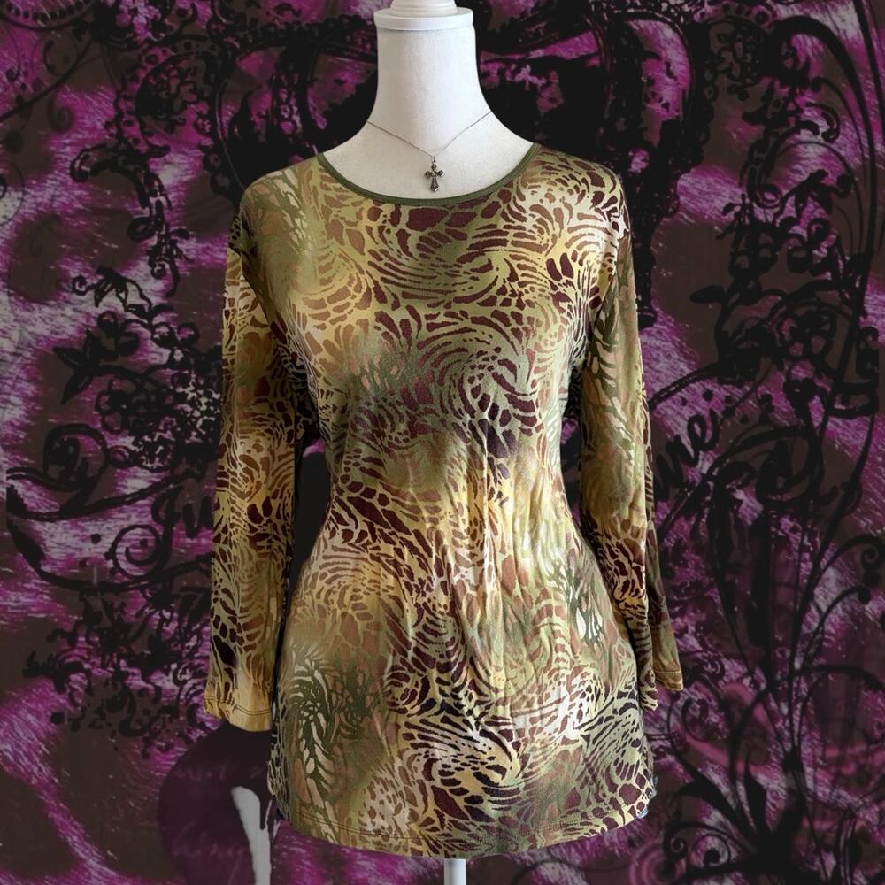 abstract botanical tiger-stripe print rusty whimsical glam boho grunge top